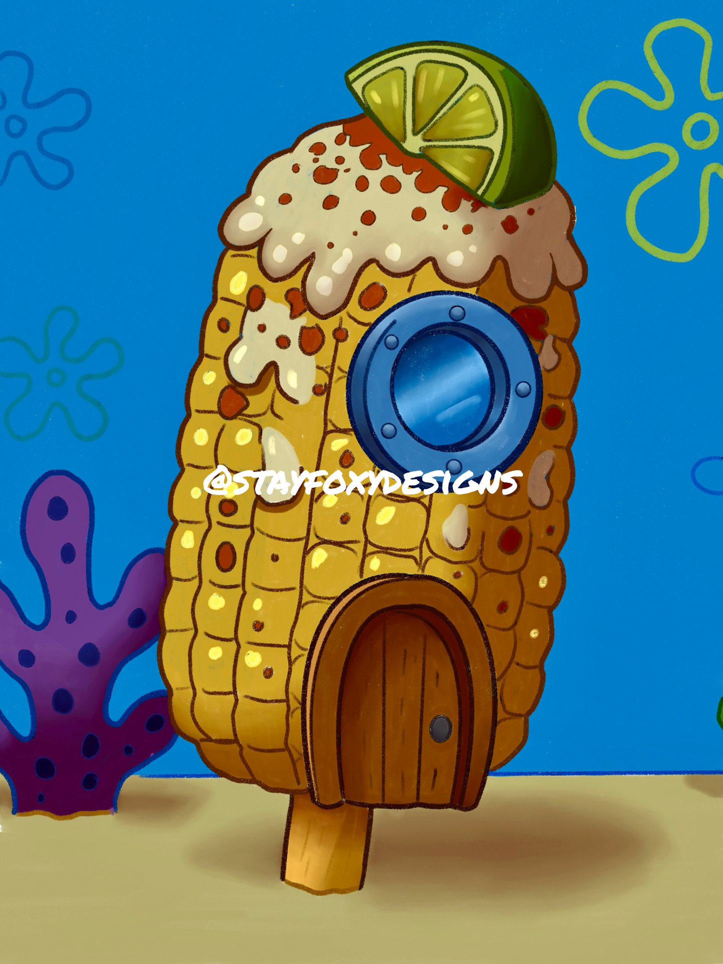 Pineapple House as Elote Digital Print | Surreal Pop Art | Digital Download Art | Funny Cartoon Food Mashup