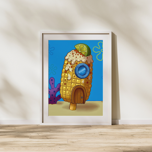 Pineapple House as Elote Digital Print | Surreal Pop Art | Digital Download Art | Funny Cartoon Food Mashup