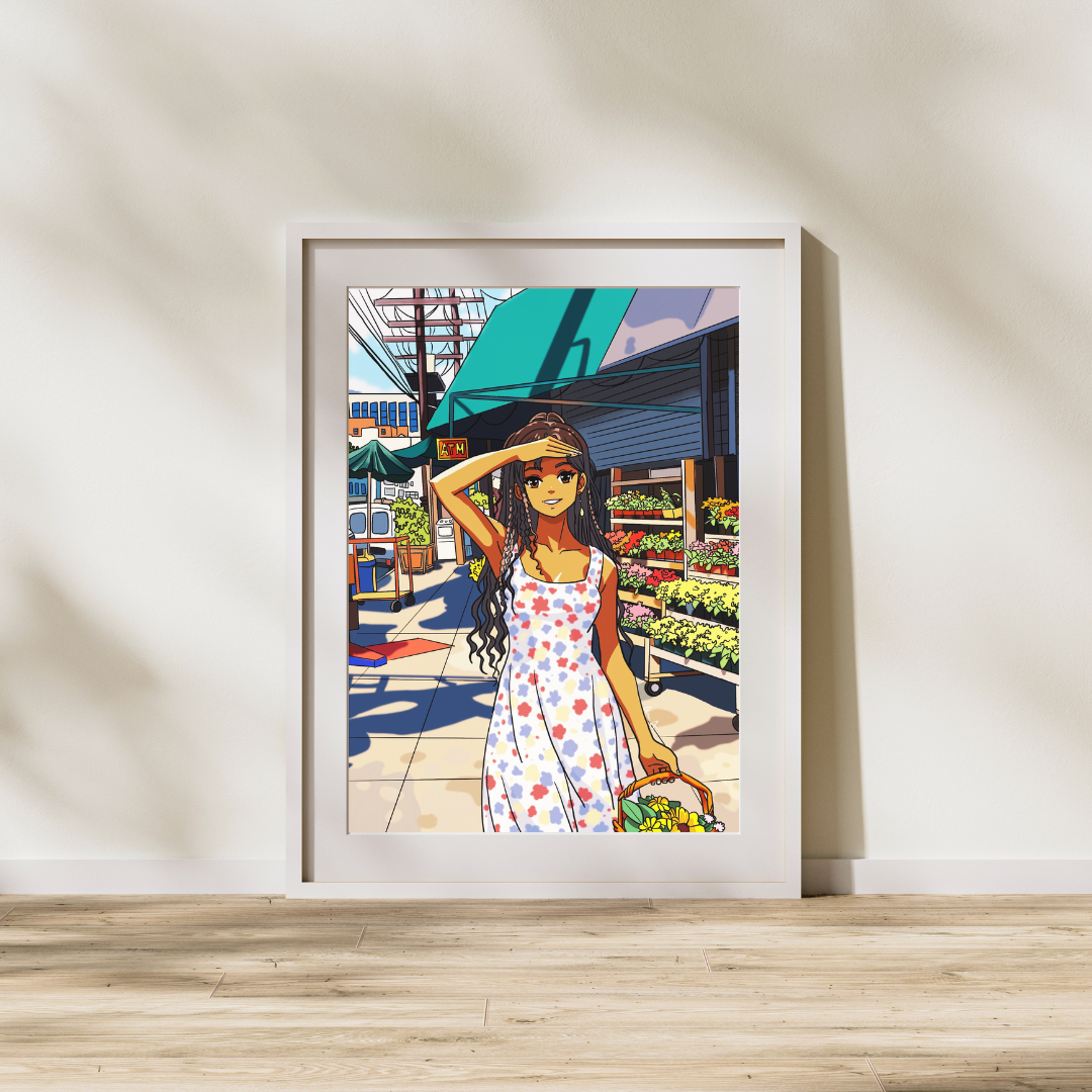 Sunny Flower Market Art Print – Heavy Cardstock | 5x7 or 8x10