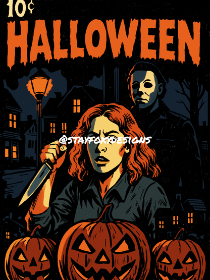 Halloween Comic-Style Art Print | Michael Myers Horror Poster | 5x7 Alternative Wall Decor | Slasher Movie Fan Art
