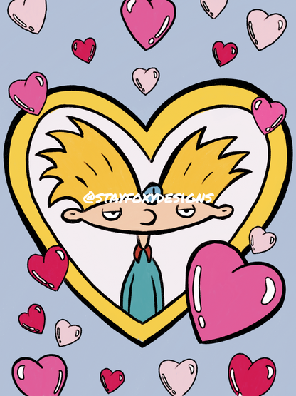 Hey Arnold in Love — Heart-Shaped 90s Cartoon Digital Print | Retro Nickelodeon Wall Art | Cute & Quirky Valentine Decor | Instant Download