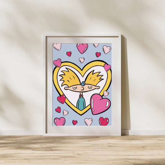 Hey Arnold in Love — 8x10 Art Print | Nostalgic Cartoon Wall Art | 90s Kid Valentine Vibes | Retro Pop Art with HeartsWall Art | Cute & Quirky Valentine Decor | Instant Download (Copy)