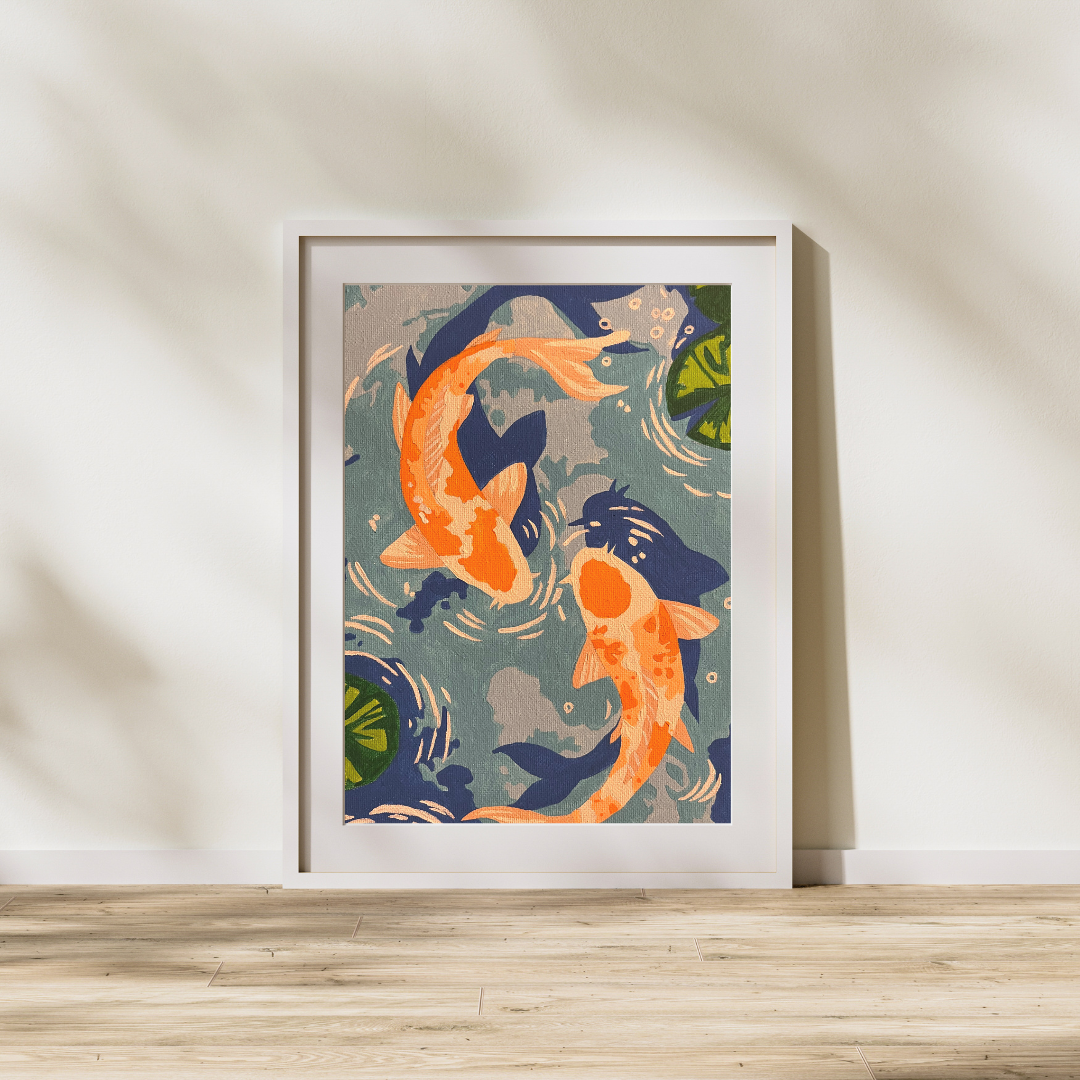 Koi Pond Harmony – 5×7 or 8x10 Art Print | Peaceful Koi Fish Illustration | Zen Nature Wall Art