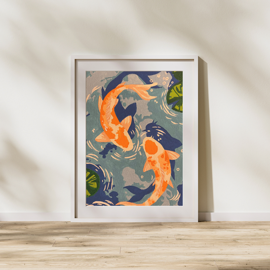 Koi Pond Harmony – 5×7 or 8x10 Art Print | Peaceful Koi Fish Illustration | Zen Nature Wall Art