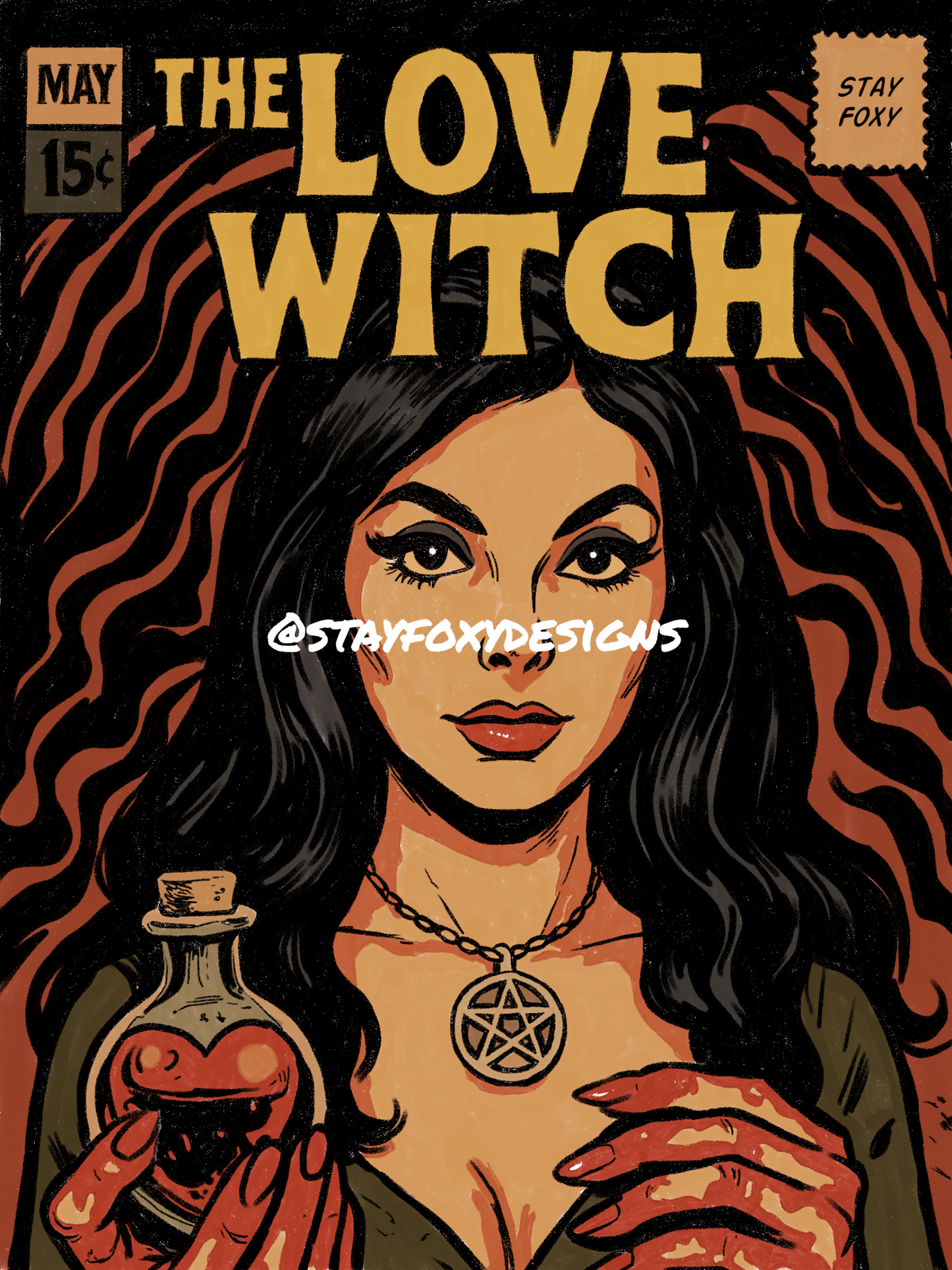 The Love Witch Digital Art Print | Retro Psychedelic Pop Art | Vintage Horror Romance Poster | Instant Download | Printable Wall Art