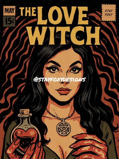 The Love Witch Digital Art Print | Retro Psychedelic Pop Art | Vintage Horror Romance Poster | Instant Download | Printable Wall Art