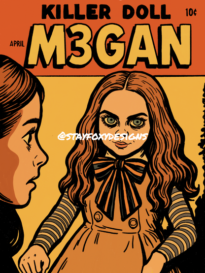 M3GAN Digital Art Print | Retro Horror Pop Art | Killer Doll Movie Inspired | Instant Download | Printable Wall Decor