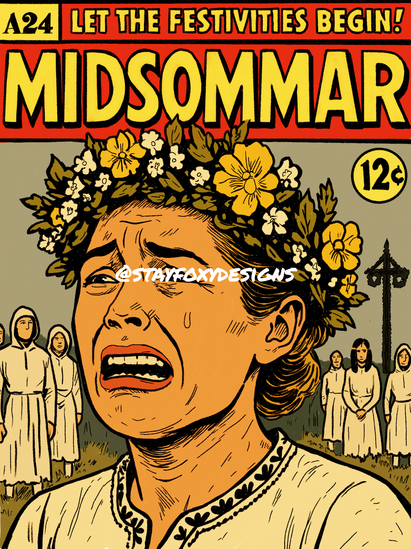Midsommar Digital Art Print | Bright Horror Pop Art | Floral Folk Horror Inspired | Instant Download | Printable Wall Decor