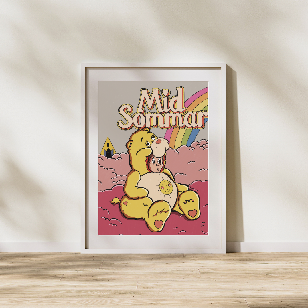Midsommar Parody Print | Christian in Care Bear Carcass | 5x7 or 8 x10 Surreal Horror Pop Art | Folk Horror Meets Cute | Dark Humor Wall Art