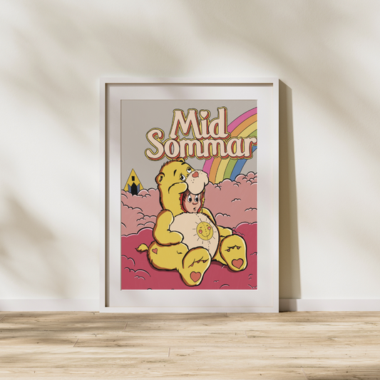 Midsommar Parody Print | Christian in Care Bear Carcass | 5x7 or 8 x10 Surreal Horror Pop Art | Folk Horror Meets Cute | Dark Humor Wall Art