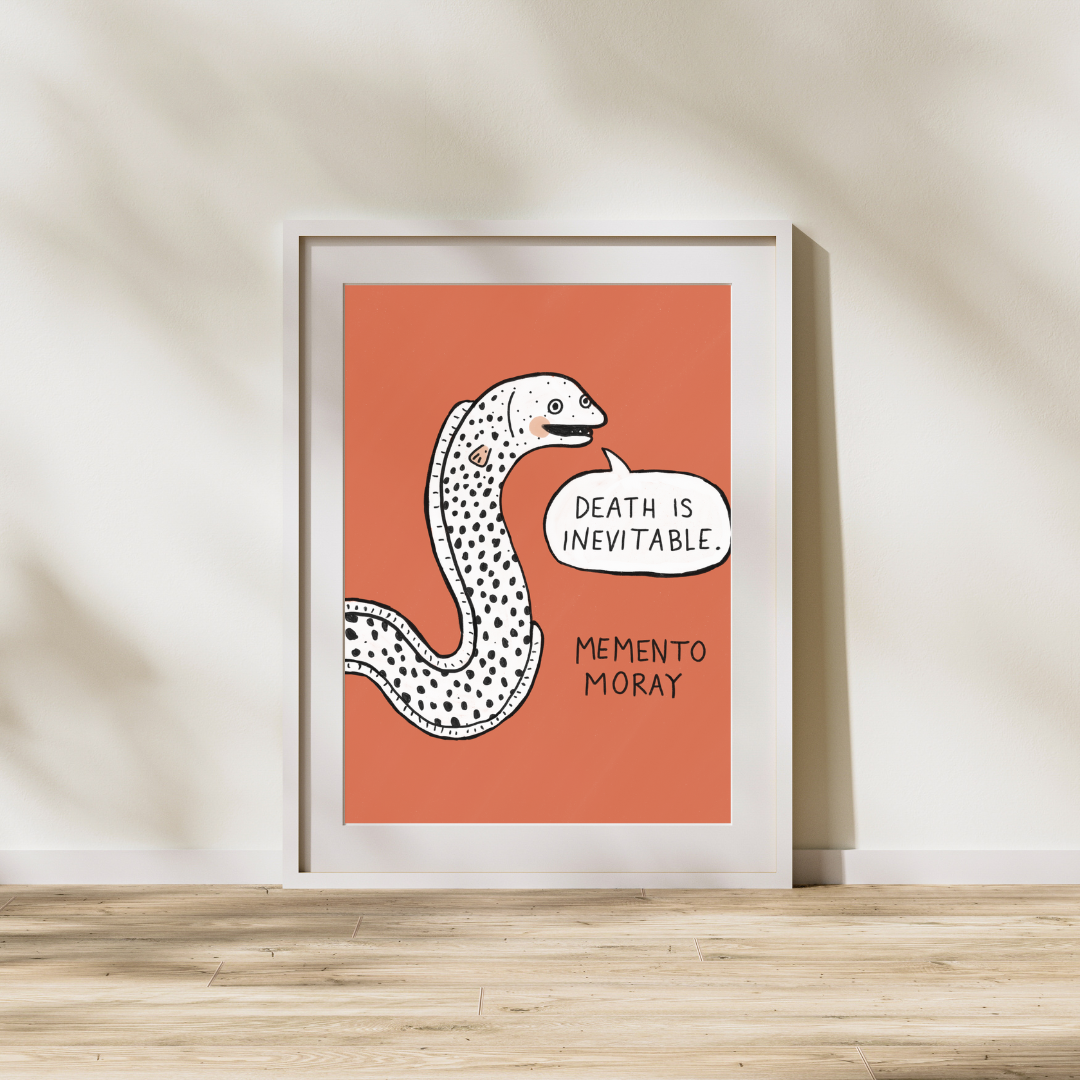 Memento Moray – Eel Print Saying “Death Is Inevitable”
