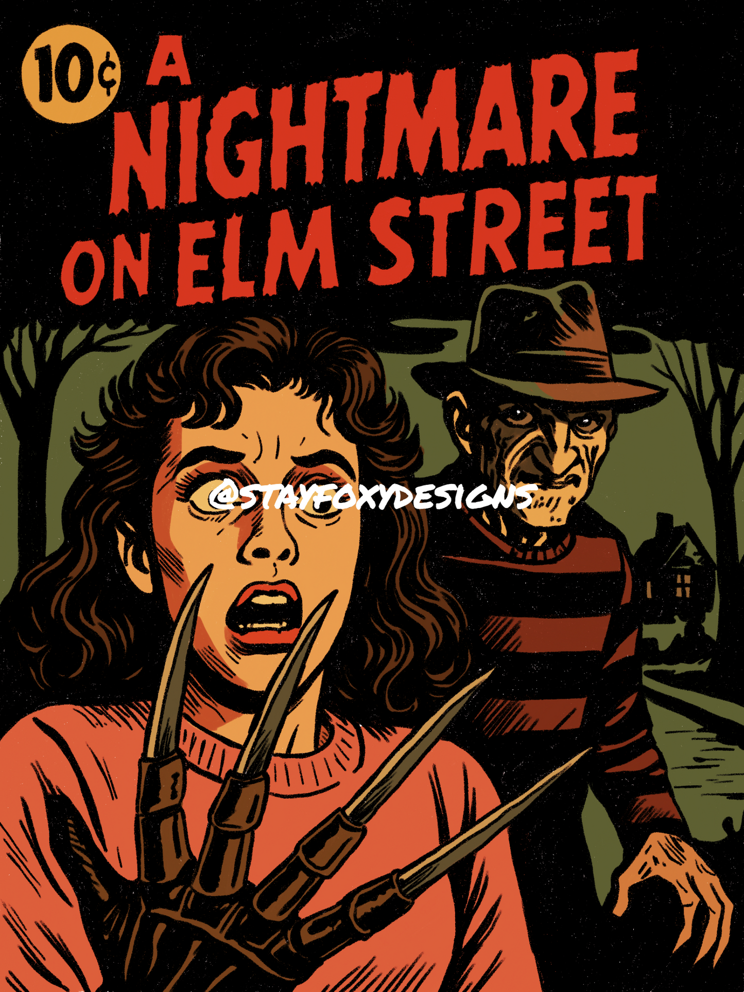 Nightmare on Elm Street Digital Art Print | Freddy Krueger Pop Art Poster | Horror Movie Wall Decor | Instant Download
