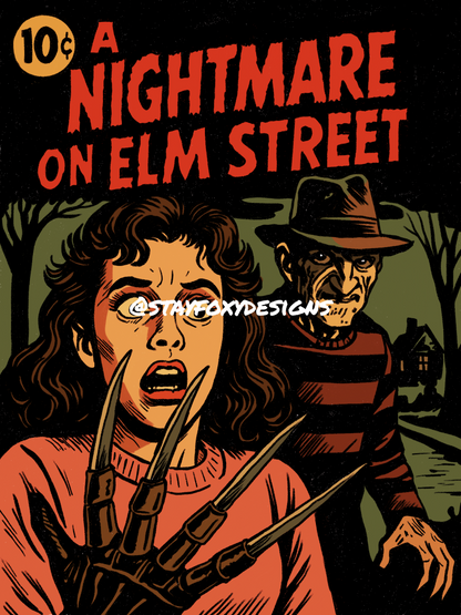 Nightmare on Elm Street Comic-Style Art Print | 5x7 or 8x10 Freddy Krueger Horror Poster | 80s Slasher Wall Art | Cult Classic Movie Print