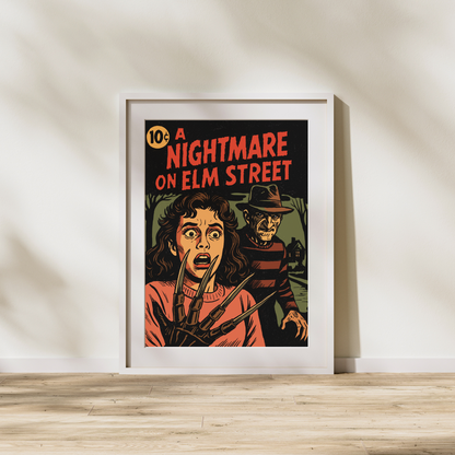 Nightmare on Elm Street Comic-Style Art Print | 5x7 or 8x10 Freddy Krueger Horror Poster | 80s Slasher Wall Art | Cult Classic Movie Print
