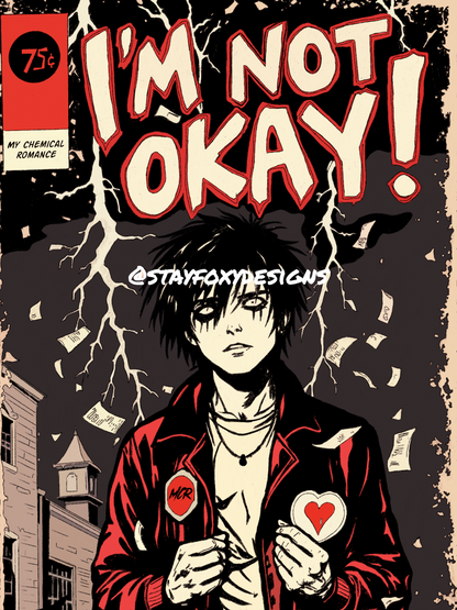 I'm Not Okay Comic Book Cover 8x10 Art Print | My Chemical Romance Inspired Poster | Emo Pop Art Comic Style Wall Decor | MCR Fan Gift