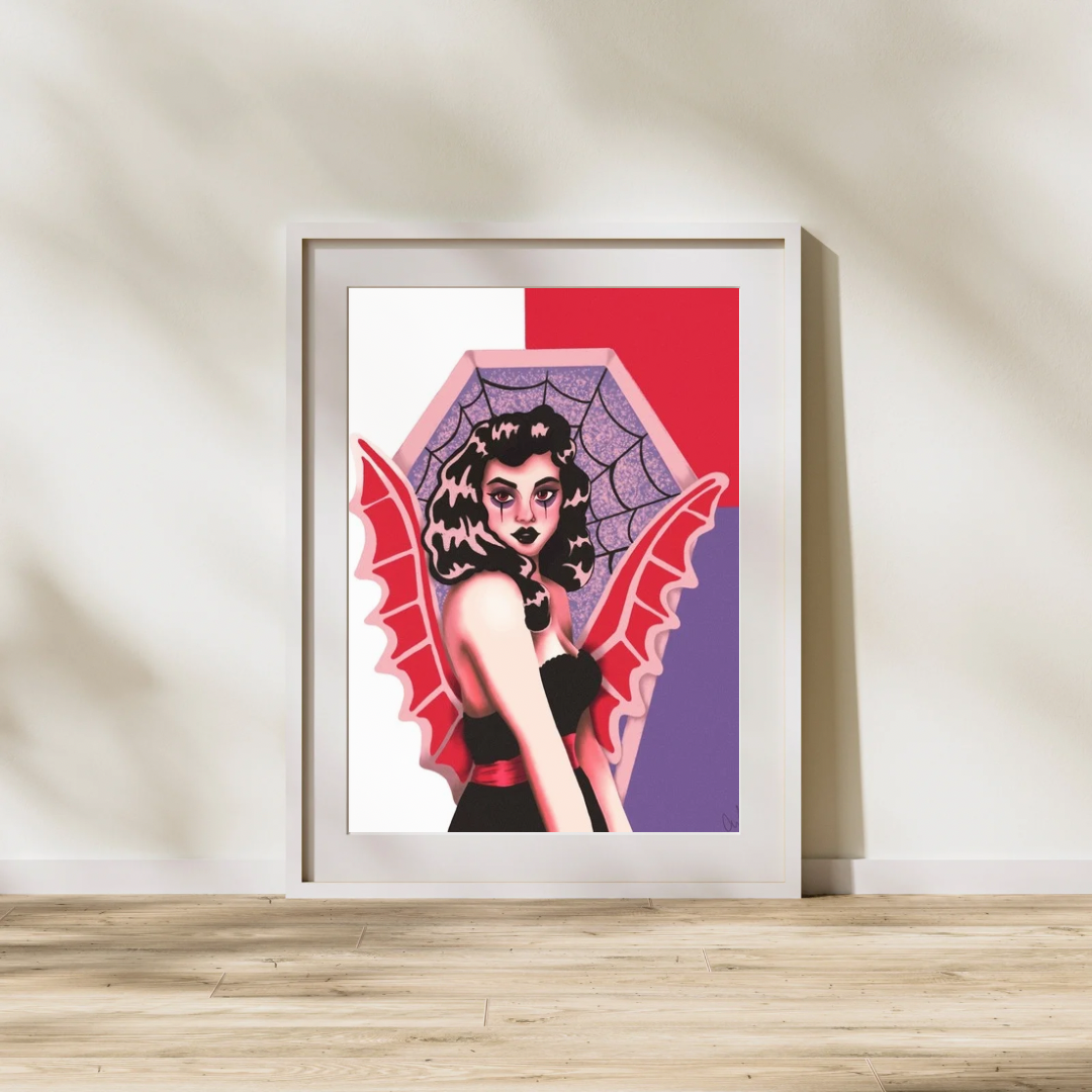 Vintage Bat Girl Art Print | Horror Art Print | Vintage Style Pin Up Inspired
