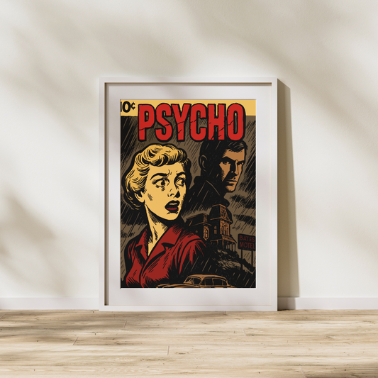 Psycho Inspired Digital Art Print | Alfred Hitchcock Horror Movie Poster | Retro Motel Wall Art | Instant Download