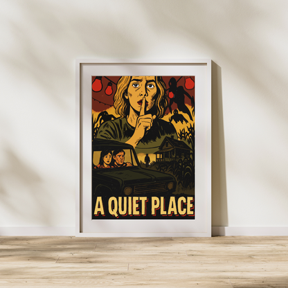 A Quiet Place Inspired Comic-Style Art Print | 5x7 or 8x10 Horror Sci-Fi Poster | Silence Survival Scene | Post-Apocalyptic Wall Art | Monster Movie Print