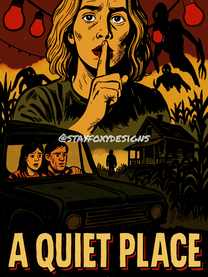 A Quiet Place Inspired Comic-Style Art Print | 5x7 or 8x10 Horror Sci-Fi Poster | Silence Survival Scene | Post-Apocalyptic Wall Art | Monster Movie Print