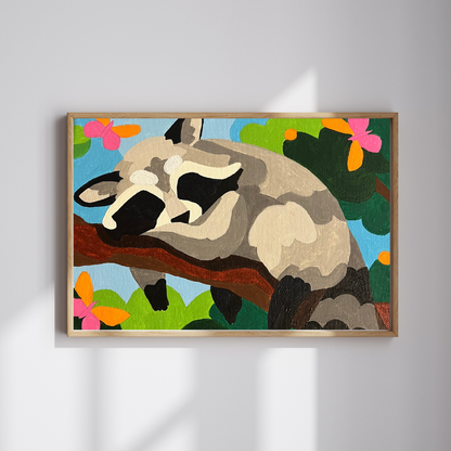 Forest Raccoon – 5×7 or 8x10 Art Print | Cute Woodland Animal Illustration | Whimsical Nature Wall Art