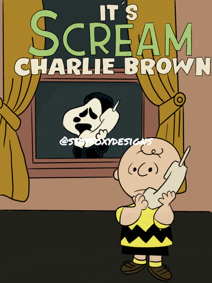Scream x Charlie Brown Pop Art Mash-Up — Digital Horror Comedy Print | Ghostface Meets Blockhead | Retro Slasher Cartoon | Instant Download