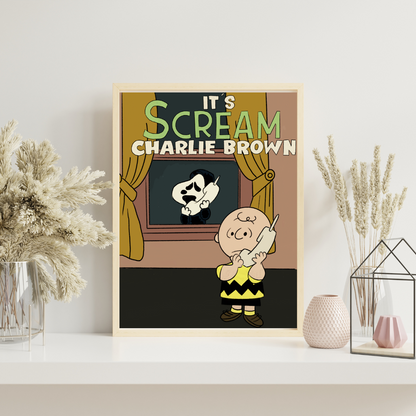 Scream x Charlie Brown Pop Art Mash-Up — Digital Horror Comedy Print | Ghostface Meets Blockhead | Retro Slasher Cartoon | Instant Download