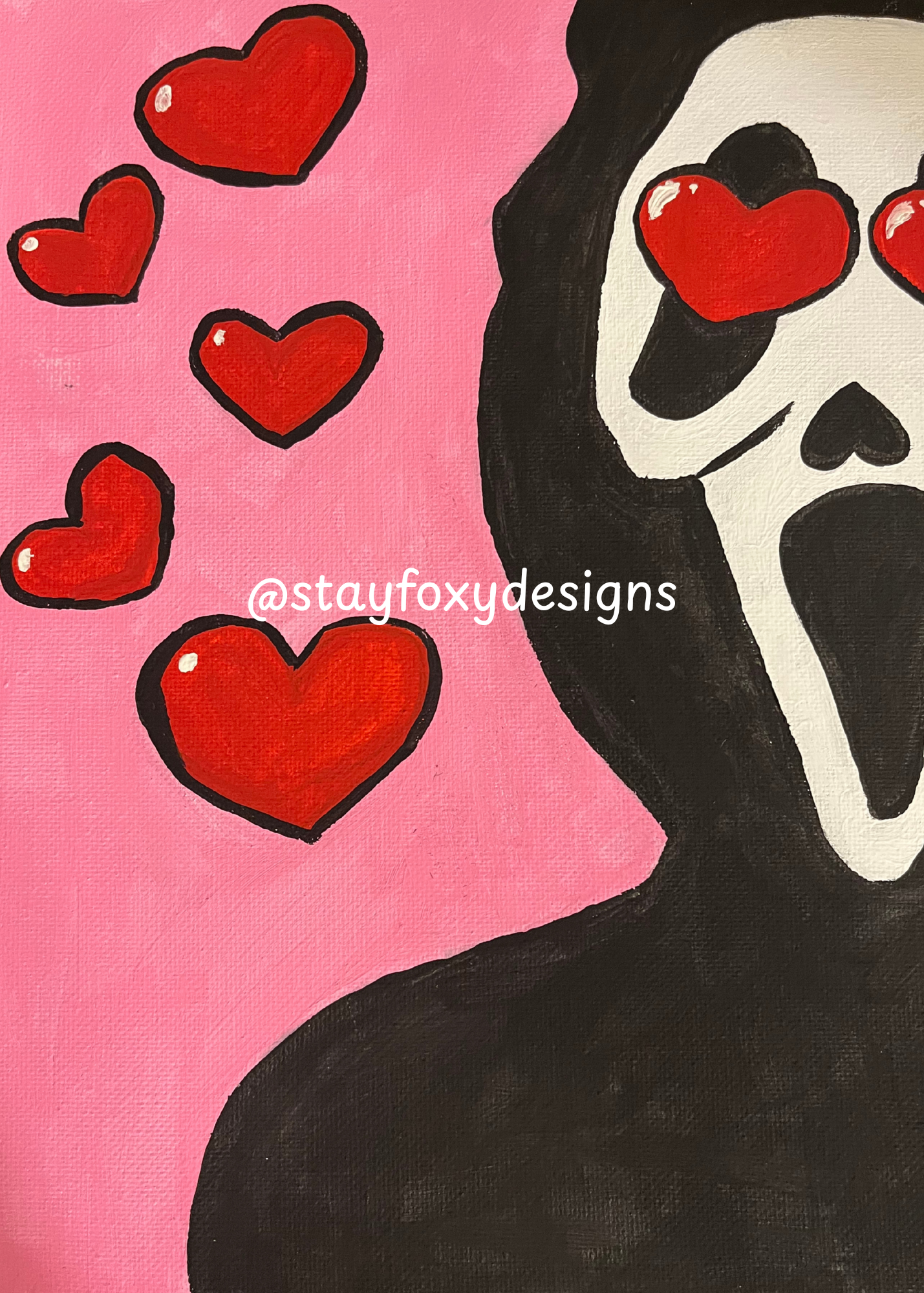 Love Struck Mask – 5×7 or 8x10 Art Print | Cute Horror-Inspired Art | Pink & Red Kawaii Spooky Deco