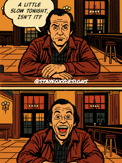 The Shining Comic Art Print – “Slow Night, Isn’t It?” | Jack Torrance at the Bar | Digital Download | Horror Movie Comic Panel Poster