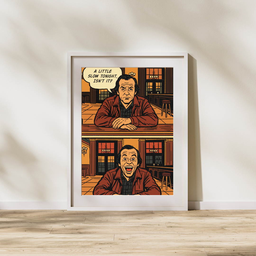 The Shining Comic Art Print – “Slow Night, Isn’t It?” | Jack Torrance at the Bar | Digital Download | Horror Movie Comic Panel Poster