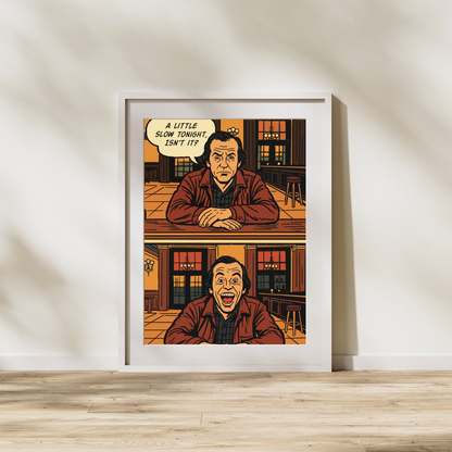 The Shining Comic Art Print – “Slow Night, Isn’t It?” | Jack Torrance at the Bar | Digital Download | Horror Movie Comic Panel Poster