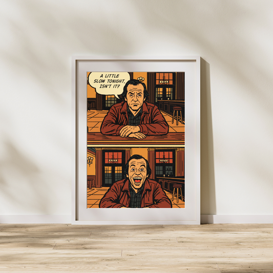 The Shining Comic Art Print – “Slow Night, Isn’t It?” | Jack Torrance at the Bar | Digital Download | Horror Movie Comic Panel Poster