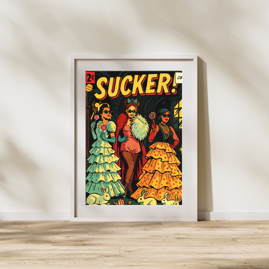 Sucker Comic Book Cover Digital Print | Jonas Brothers Inspired Pop Art Poster | Retro Romance Wall Decor | Instant Download