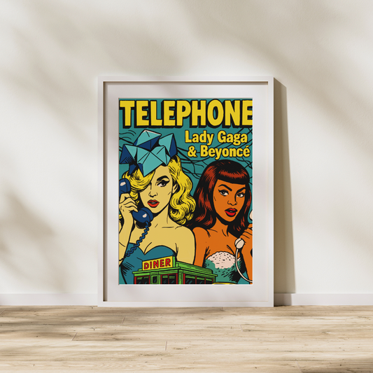 Telephone Comic Book Cover Digital Print | Lady Gaga & Beyoncé Pop Art Poster | Retro Diva Duo Wall Art | Instant Download