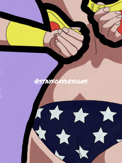 Pop Art Wonder Woman Print | Bold Feminine Power Illustration | Retro Comic Style Wall Art | Sassy Superhero Decor